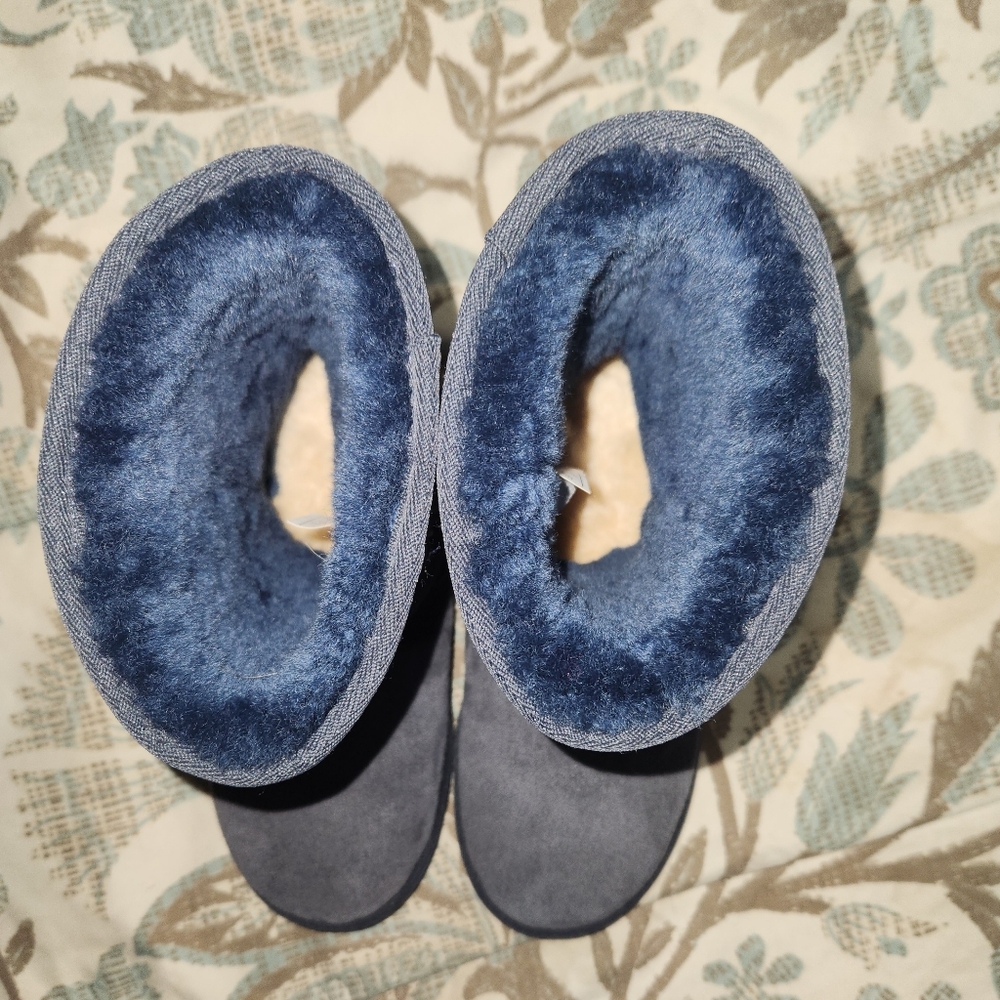UGG Navy Suede Boots with Tan Sole - Picture 5 of 7